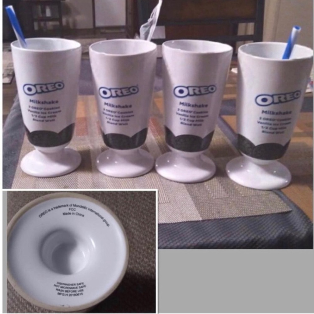Oreo Milkshake Malt Sunday Ceramic Tall Glasses on a Pedestal Base. Have 4